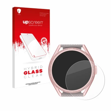 Vorderseite einer Produktverpackung mit dem Markenlogo upscreen. Daneben ist das Gerät Michael Kors Access MKGO Gen 5E MKT 511