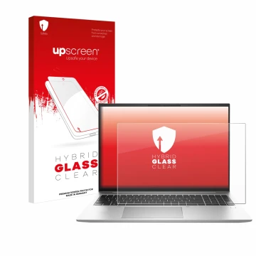 Vorderseite einer Produktverpackung mit dem Markenlogo upscreen. Daneben ist das Gerät HP EliteBook 840 G9 mit dem zugehörigen