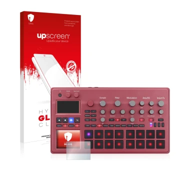 Vorderseite einer Produktverpackung mit dem Markenlogo upscreen. Daneben ist das Gerät KORG electribe Sampler mit dem zugehöri