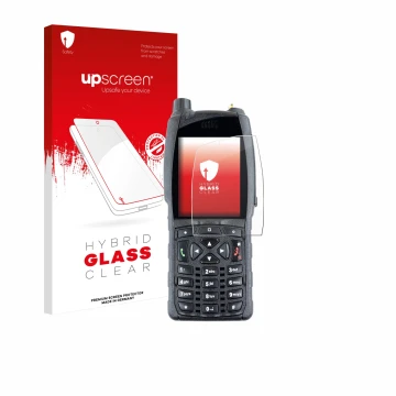 Vorderseite einer Produktverpackung mit dem Markenlogo upscreen. Daneben ist das Gerät Sepura SC20 mit dem zugehörigen Display