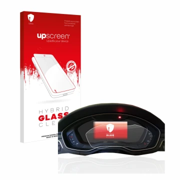 Vorderseite einer Produktverpackung mit dem Markenlogo upscreen. Daneben ist das Gerät Audi A4 B9 2017 Virtual Cockpit mit dem