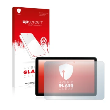 Vorderseite einer Produktverpackung mit dem Markenlogo upscreen. Daneben ist das Gerät MEDION Lifetab P10752 mit dem zugehörig