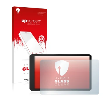 Vorderseite einer Produktverpackung mit dem Markenlogo upscreen. Daneben ist das Gerät Garmin dezl LGV710 mit dem zugehörigen 