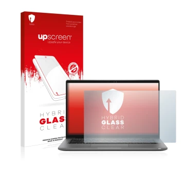 Vorderseite einer Produktverpackung mit dem Markenlogo upscreen. Daneben ist das Gerät Dell Latitude 14 7430 mit dem zugehörig