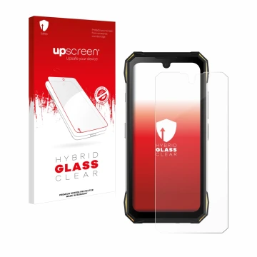 Vorderseite einer Produktverpackung mit dem Markenlogo upscreen. Daneben ist das Gerät Doogee S89 Pro mit dem zugehörigen Disp