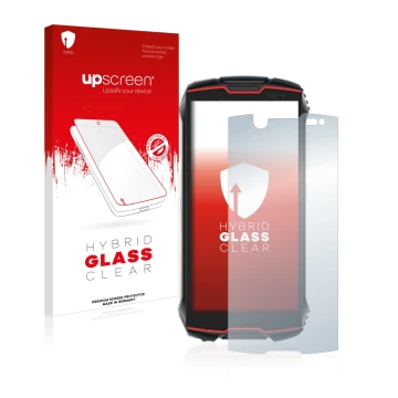 Vorderseite einer Produktverpackung mit dem Markenlogo upscreen. Daneben ist das Gerät Cubot King Kong Mini 2 Pro mit dem zuge