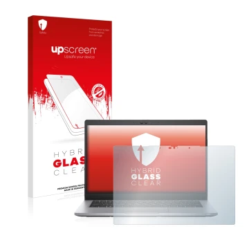 Vorderseite einer Produktverpackung mit dem Markenlogo upscreen. Daneben ist das Gerät Dell Latitude 5320 2-in-1 Touch mit dem