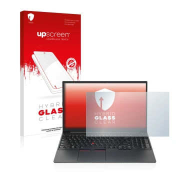 Vorderseite einer Produktverpackung mit dem Markenlogo upscreen. Daneben ist das Gerät Lenovo ThinkPad E15 Gen 4 mit dem zugeh
