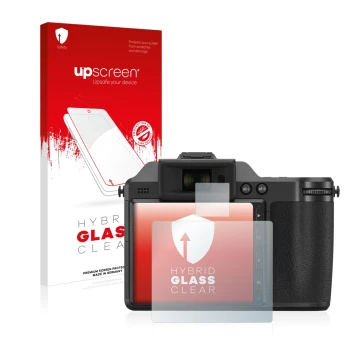 Vorderseite einer Produktverpackung mit dem Markenlogo upscreen. Daneben ist das Gerät Hasselblad X2D 100C mit dem zugehörigen