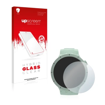 Vorderseite einer Produktverpackung mit dem Markenlogo upscreen. Daneben ist das Gerät Swatch Big Bold Bioceramic mit dem zuge