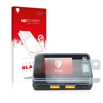 Vorderseite einer Produktverpackung mit dem Markenlogo upscreen. Daneben ist das Gerät ToolkitRC M6D Dual Charger mit dem zuge