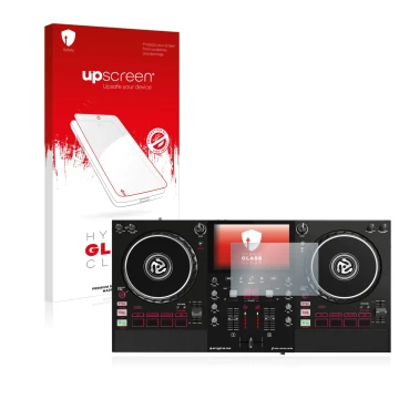 Vorderseite einer Produktverpackung mit dem Markenlogo upscreen. Daneben ist das Gerät Numark Mixstream Pro mit dem zugehörige