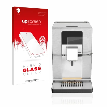 Vorderseite einer Produktverpackung mit dem Markenlogo upscreen. Daneben ist das Gerät Krups Intuition Experience+ EA877D10 mi