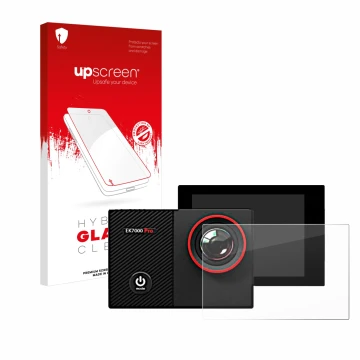 Vorderseite einer Produktverpackung mit dem Markenlogo upscreen. Daneben ist das Gerät Akaso EK7000 Pro mit dem zugehörigen Di