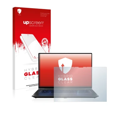 Vorderseite einer Produktverpackung mit dem Markenlogo upscreen. Daneben ist das Gerät ASUS ROG Flow X16 mit dem zugehörigen D