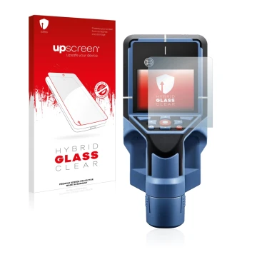 Vorderseite einer Produktverpackung mit dem Markenlogo upscreen. Daneben ist das Gerät Bosch D-tect 200 C Wallscanner mit dem 