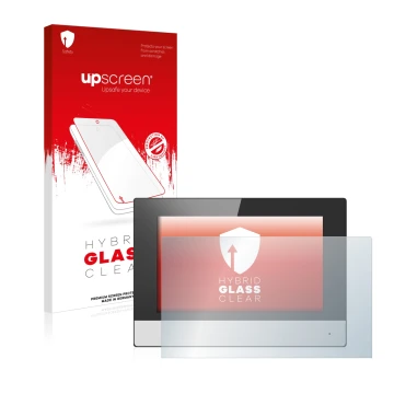 Vorderseite einer Produktverpackung mit dem Markenlogo upscreen. Daneben ist das Gerät Hikvision DS-KH6320-WTE2 (Innenstation)