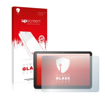 Vorderseite einer Produktverpackung mit dem Markenlogo upscreen. Daneben ist das Gerät Doro Tablet 10.4