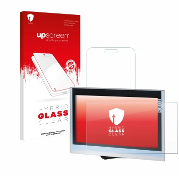 Vorderseite einer Produktverpackung mit dem Markenlogo upscreen. Daneben ist das Gerät Siemens Simatic HMI TP1900 Comfort mit 