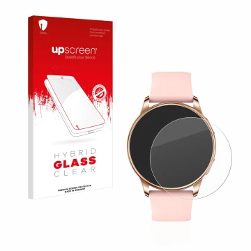 Vorderseite einer Produktverpackung mit dem Markenlogo upscreen. Daneben ist das Gerät Levowatch F2 mit dem zugehörigen Displa