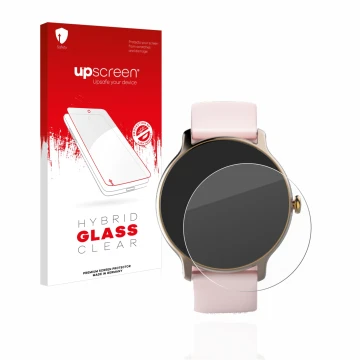 Vorderseite einer Produktverpackung mit dem Markenlogo upscreen. Daneben ist das Gerät Hama Fit Watch 4910 mit dem zugehörigen
