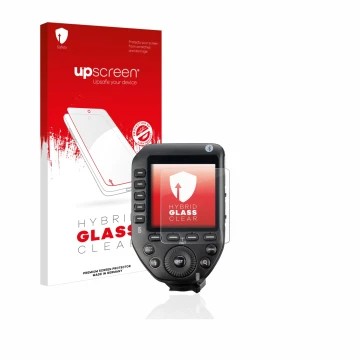 Vorderseite einer Produktverpackung mit dem Markenlogo upscreen. Daneben ist das Gerät Godox XPro II mit dem zugehörigen Displ