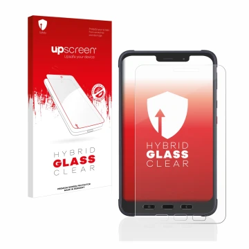 Vorderseite einer Produktverpackung mit dem Markenlogo upscreen. Daneben ist das Gerät Samsung Galaxy Tab Active 3 Enterprise 