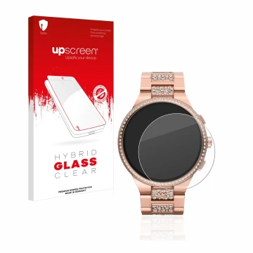 Vorderseite einer Produktverpackung mit dem Markenlogo upscreen. Daneben ist das Gerät Michael Kors Camille Gen 6 MKT5147 mit 