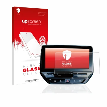 Vorderseite einer Produktverpackung mit dem Markenlogo upscreen. Daneben ist das Gerät Volkswagen ID.5 Discover Pro 12