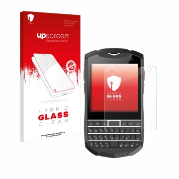 Vorderseite einer Produktverpackung mit dem Markenlogo upscreen. Daneben ist das Gerät Unihertz Titan Pocket mit dem zugehörig