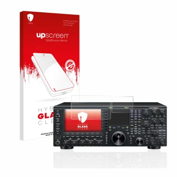 Vorderseite einer Produktverpackung mit dem Markenlogo upscreen. Daneben ist das Gerät Kenwood TS-990s mit dem zugehörigen Dis