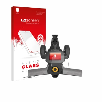 Vorderseite einer Produktverpackung mit dem Markenlogo upscreen. Daneben ist das Gerät PowaKaddy FX5 New Full colour 3.5
