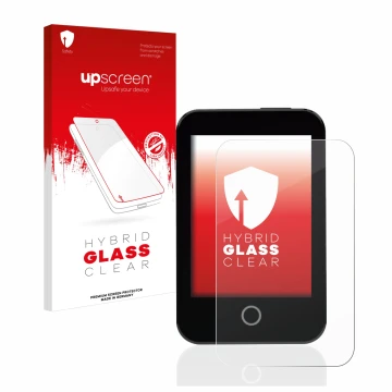 Vorderseite einer Produktverpackung mit dem Markenlogo upscreen. Daneben ist das Gerät Medtrum Touchcare nano CGM mit dem zuge