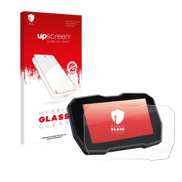 Vorderseite einer Produktverpackung mit dem Markenlogo upscreen. Daneben ist das Gerät Ducati Multistrada V4 2021+ mit dem zug