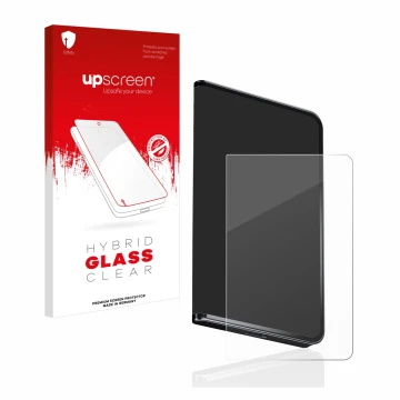 Vorderseite einer Produktverpackung mit dem Markenlogo upscreen. Daneben ist das Gerät Ledger Stax crypto wallet mit dem zugeh