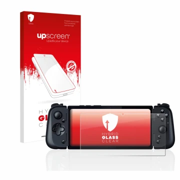 Vorderseite einer Produktverpackung mit dem Markenlogo upscreen. Daneben ist das Gerät Razer Edge 5G mit dem zugehörigen Displ