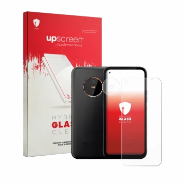 Vorderseite einer Produktverpackung mit dem Markenlogo upscreen. Daneben ist das Gerät Gigaset GX6 (Display+Kamera) mit dem zu