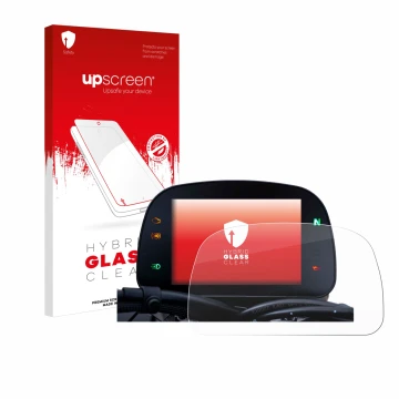 Vorderseite einer Produktverpackung mit dem Markenlogo upscreen. Daneben ist das Gerät Moto Morini Seiemmezzo TFT Display 5