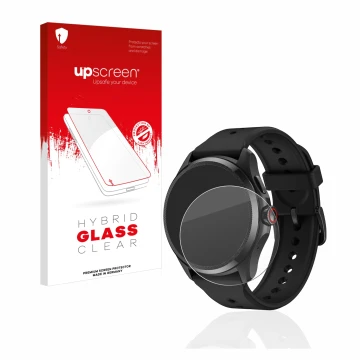 Vorderseite einer Produktverpackung mit dem Markenlogo upscreen. Daneben ist das Gerät Mobvoi TicWatch Pro 5 mit dem zugehörig