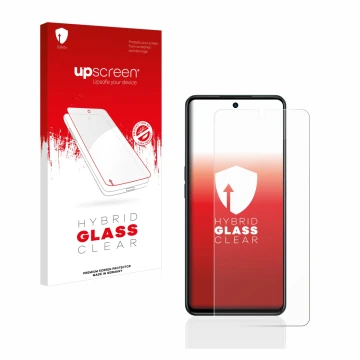 Vorderseite einer Produktverpackung mit dem Markenlogo upscreen. Daneben ist das Gerät Oppo A98 5G mit dem zugehörigen Display