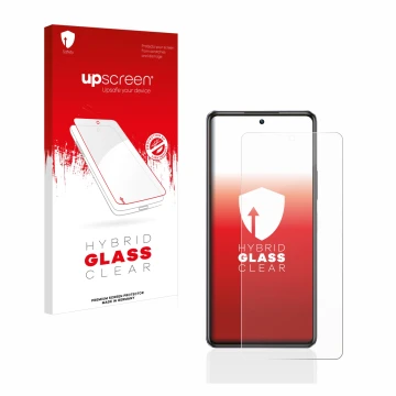 Vorderseite einer Produktverpackung mit dem Markenlogo upscreen. Daneben ist das Gerät Infinix Note 30 mit dem zugehörigen Dis