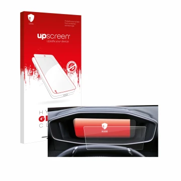 Vorderseite einer Produktverpackung mit dem Markenlogo upscreen. Daneben ist das Gerät Peugeot 2008 2022 Cockpit mit dem zugeh