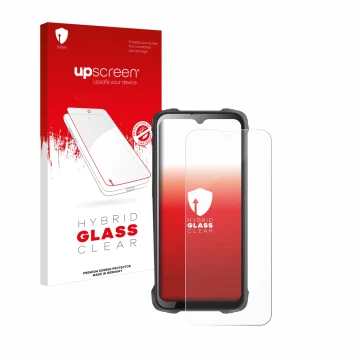 Vorderseite einer Produktverpackung mit dem Markenlogo upscreen. Daneben ist das Gerät Cubot King Kong 9 mit dem zugehörigen D