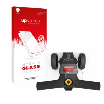 Vorderseite einer Produktverpackung mit dem Markenlogo upscreen. Daneben ist das Gerät PowaKaddy FX3 mit dem zugehörigen Displ