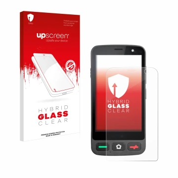 Vorderseite einer Produktverpackung mit dem Markenlogo upscreen. Daneben ist das Gerät Brondi Amico Pocket mit dem zugehörigen