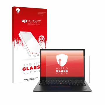 Vorderseite einer Produktverpackung mit dem Markenlogo upscreen. Daneben ist das Gerät Lenovo ThinkPad L13 Gen 4 Touch mit dem
