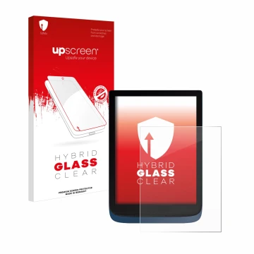 Vorderseite einer Produktverpackung mit dem Markenlogo upscreen. Daneben ist das Gerät Vivlio InkPad 3 mit dem zugehörigen Dis