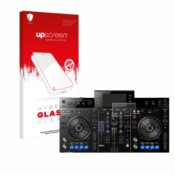 Vorderseite einer Produktverpackung mit dem Markenlogo upscreen. Daneben ist das Gerät Pioneer XDJ-RX mit dem zugehörigen Disp