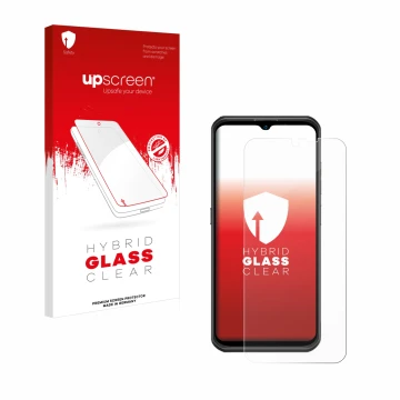 Vorderseite einer Produktverpackung mit dem Markenlogo upscreen. Daneben ist das Gerät Ulefone Armor 17 Pro mit dem zugehörige