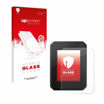 Vorderseite einer Produktverpackung mit dem Markenlogo upscreen. Daneben ist das Gerät FIT Display Compact mit dem zugehörigen